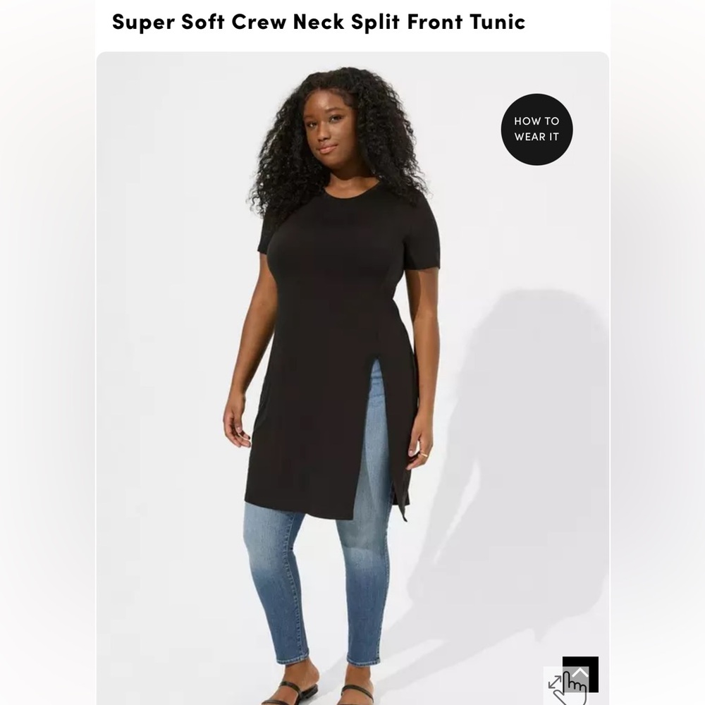 TORRID Super Soft Black Crew Neck Split Front Tunic Multiple Sizes Available